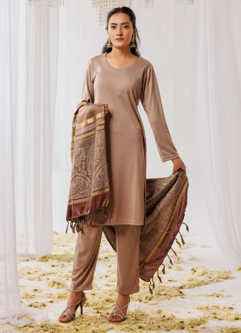 Beige Woollen Knitwear Suits with Dupatta