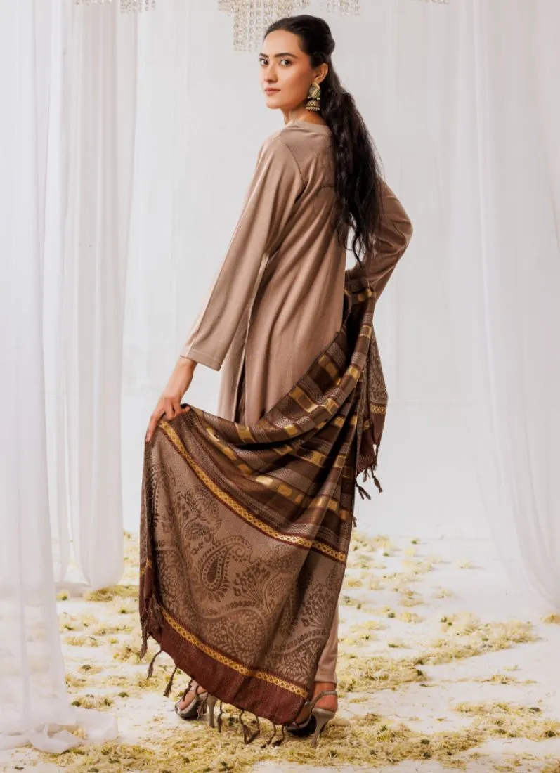 Beige Woollen Knitwear Suits with Dupatta