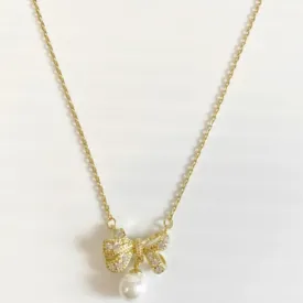 Fashion Accessories - Gold Bow Pearl Necklace
