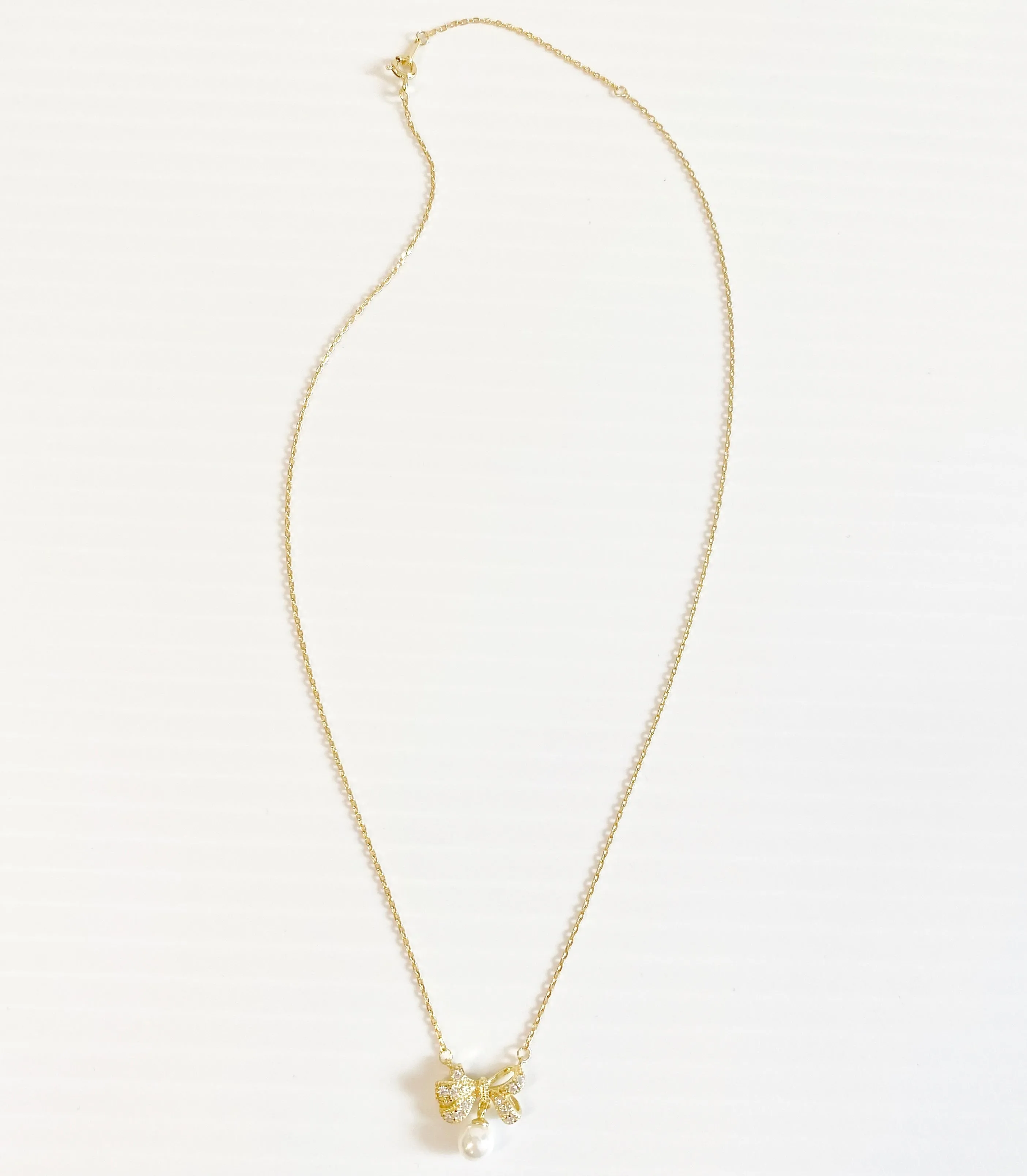 Fashion Accessories - Gold Bow Pearl Necklace
