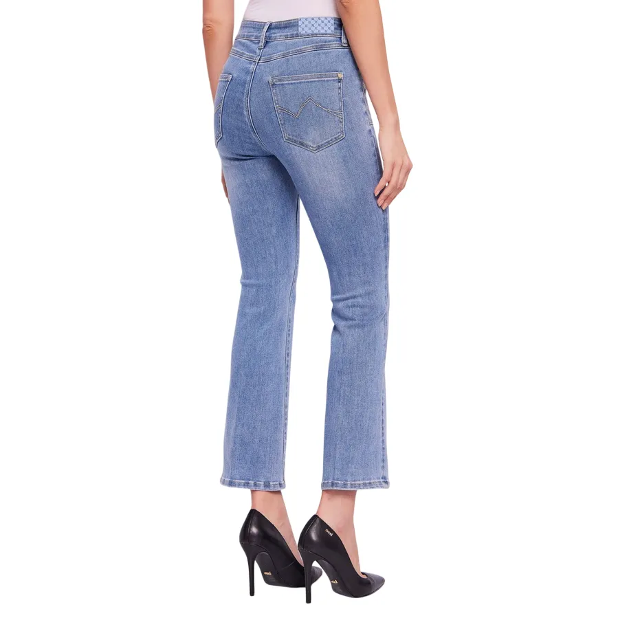Gaudì pantalone jeans da donna a vita alta con strass alle tasche a zampa 511BD26004 00 blu chiaro