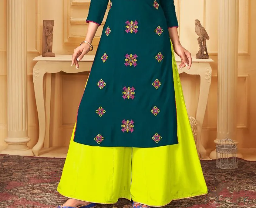 Gorgeous Green Colored Slub Rayon Palazzo Set