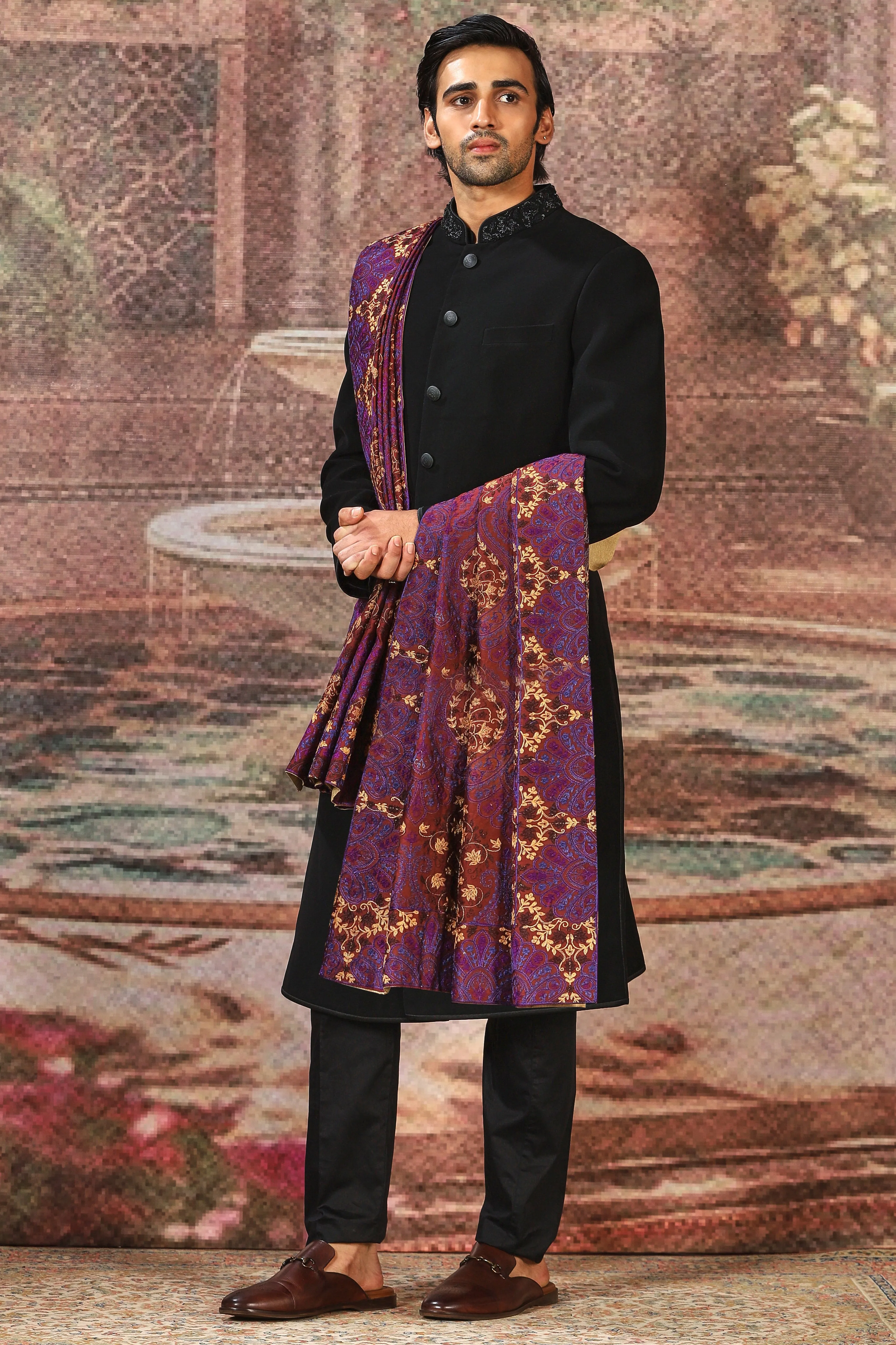 Purple Regal Silk Embroidered Stole