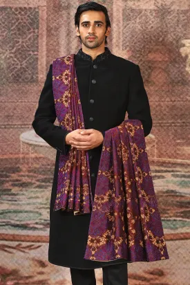 Purple Regal Silk Embroidered Stole
